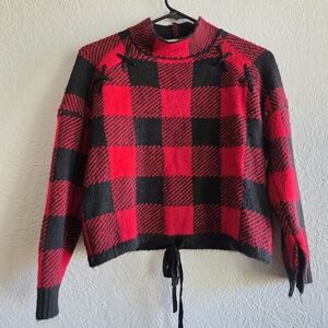Cozy Red and Black Plaid Turtleneck Sweater